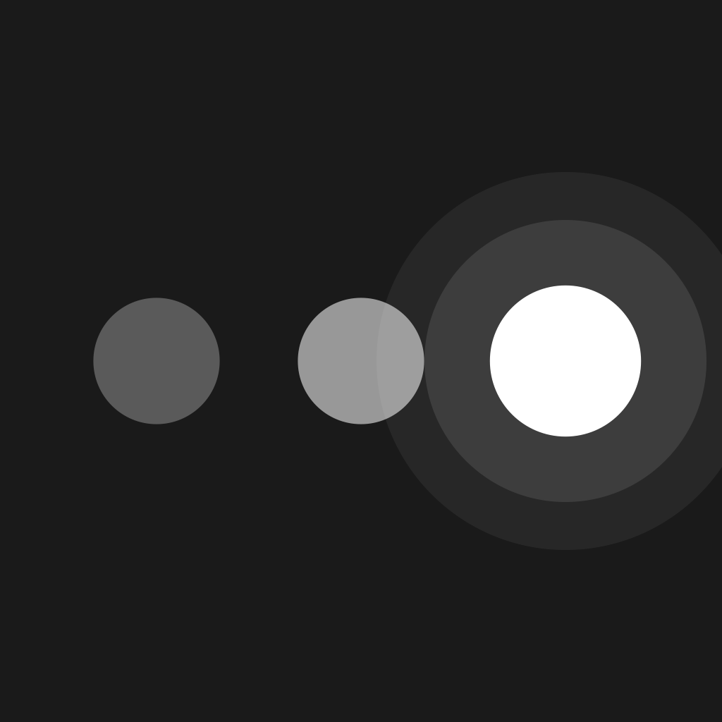 Dawn app icon in greyscale: three white dots on near-black