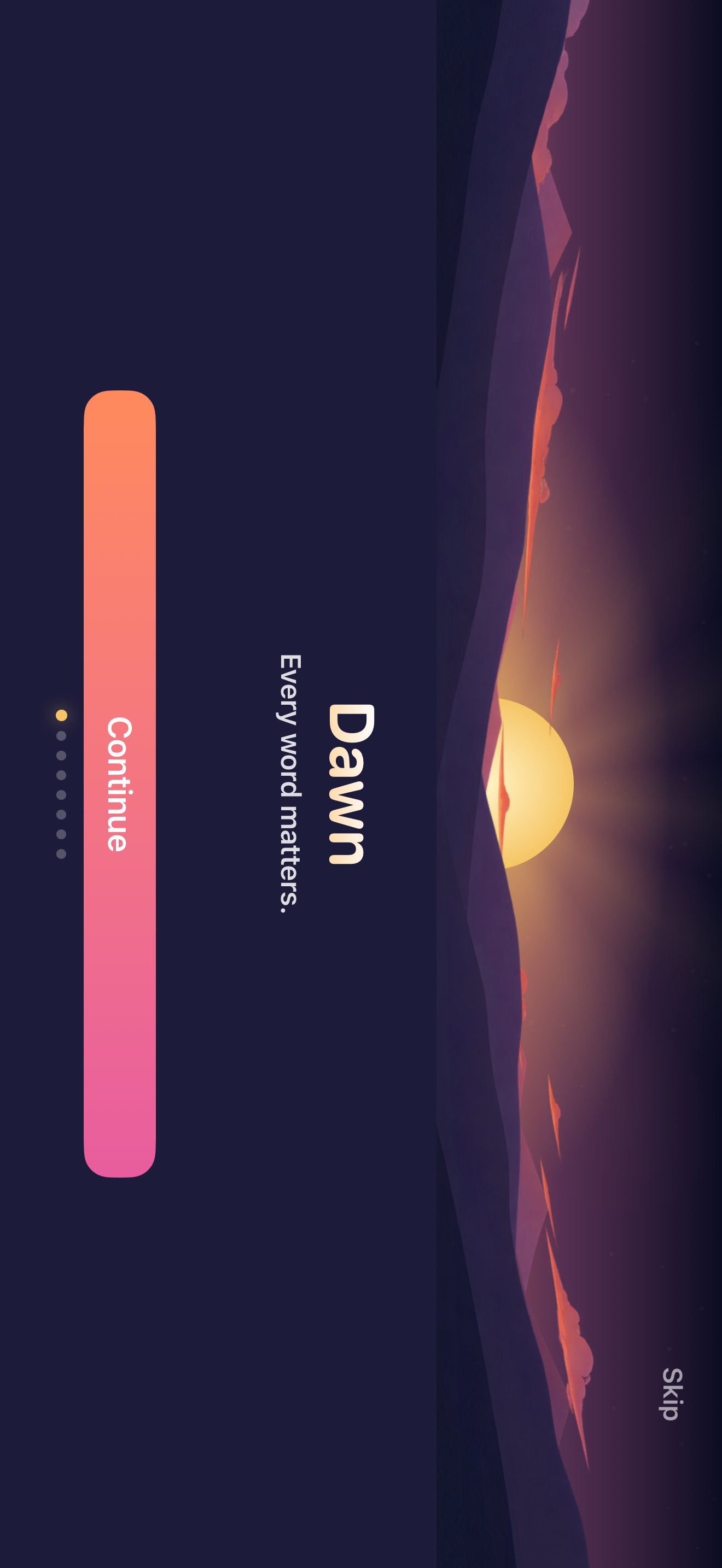 Dawn's opening screen on iPhone, landscape: sunrise over mountains